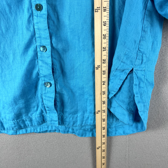 Finley Fishing Linen Shirt Women XL Blue Button Up Roll Tab Vented Mesh USA Made - Picture 12 of 16